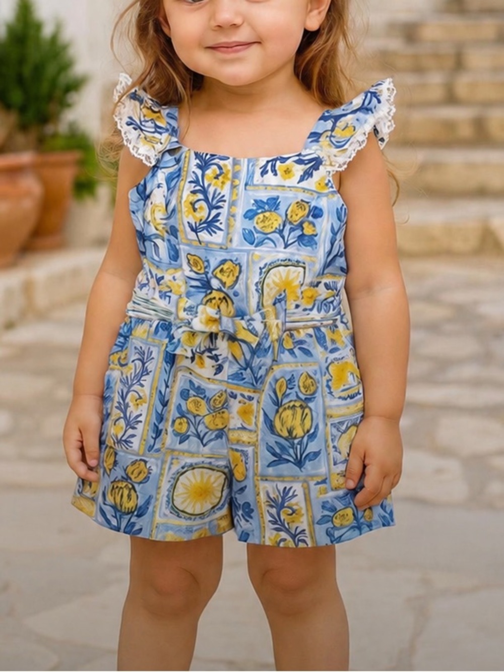 Tommy Bahama Floral Tile Print Toddler Romper with bag, 24 months